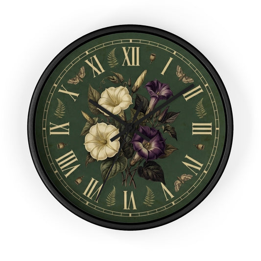 Vintage Morning Glory Floral Wall Clock | Roman Numeral Botanical Clock