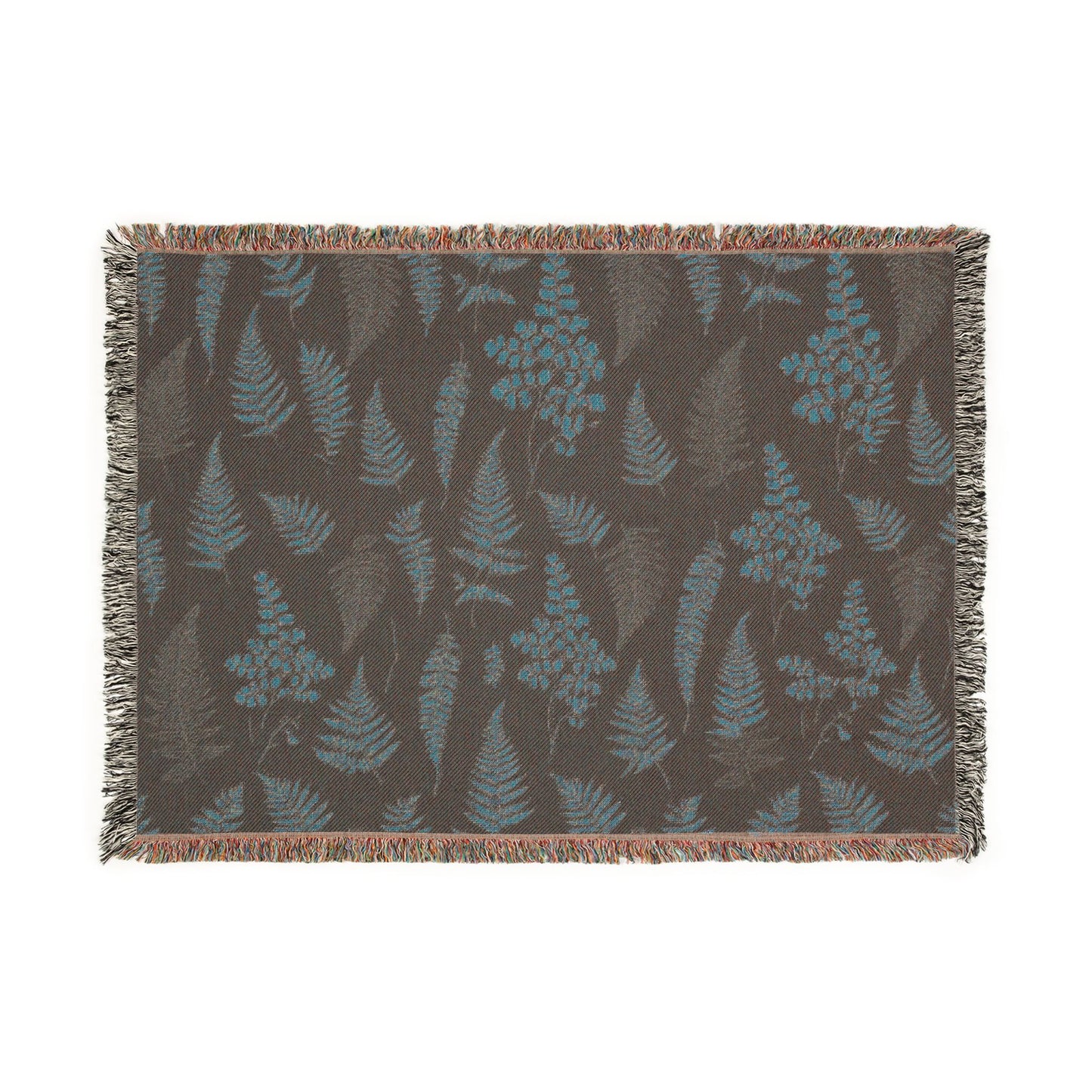 Dark Botanical Pattern Woven Blanket | Rustic Woodland Tapestry Throw