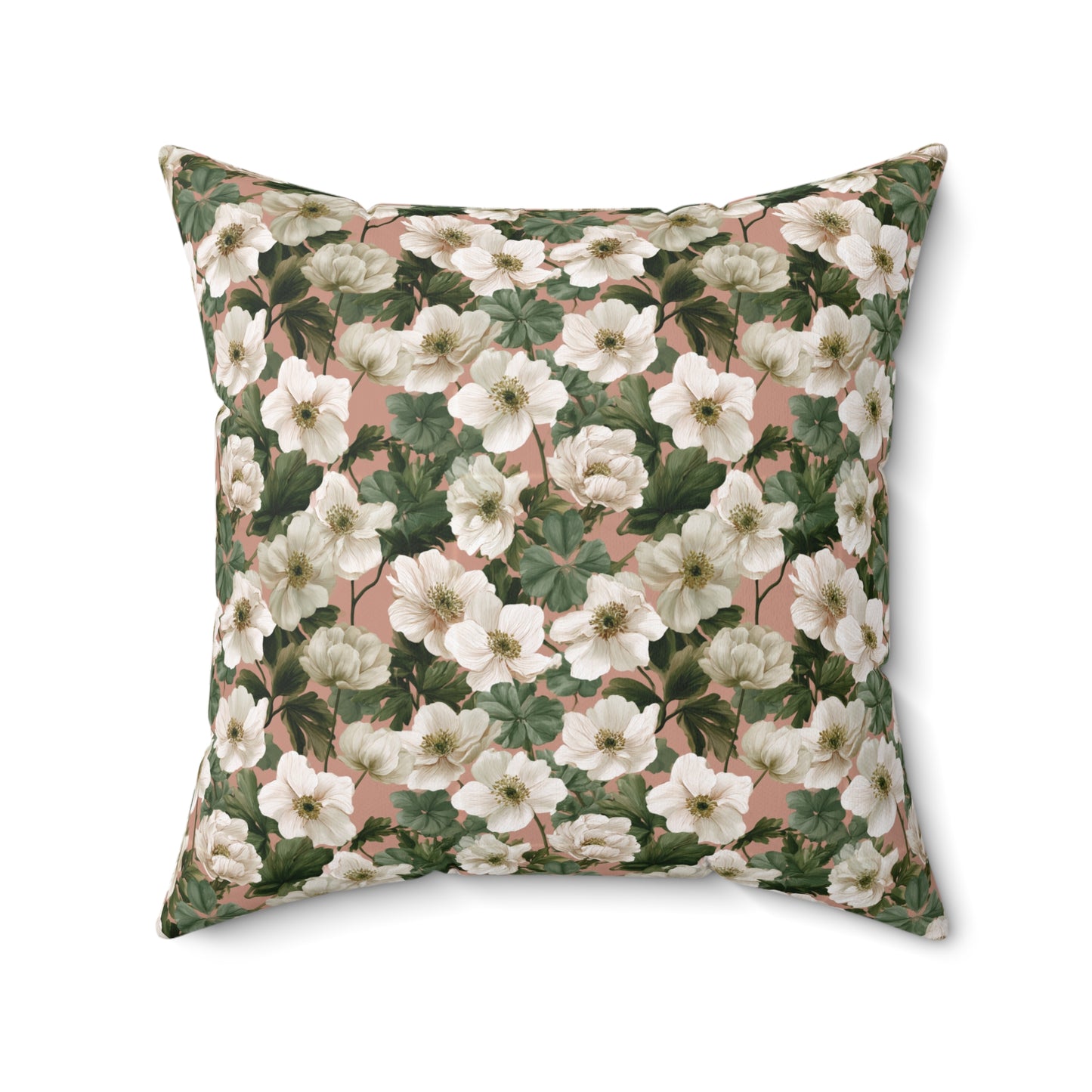 Vintage Floral Pattern Pillow | Square Throw Pillow, Botanical White Anemone Flowers Design
