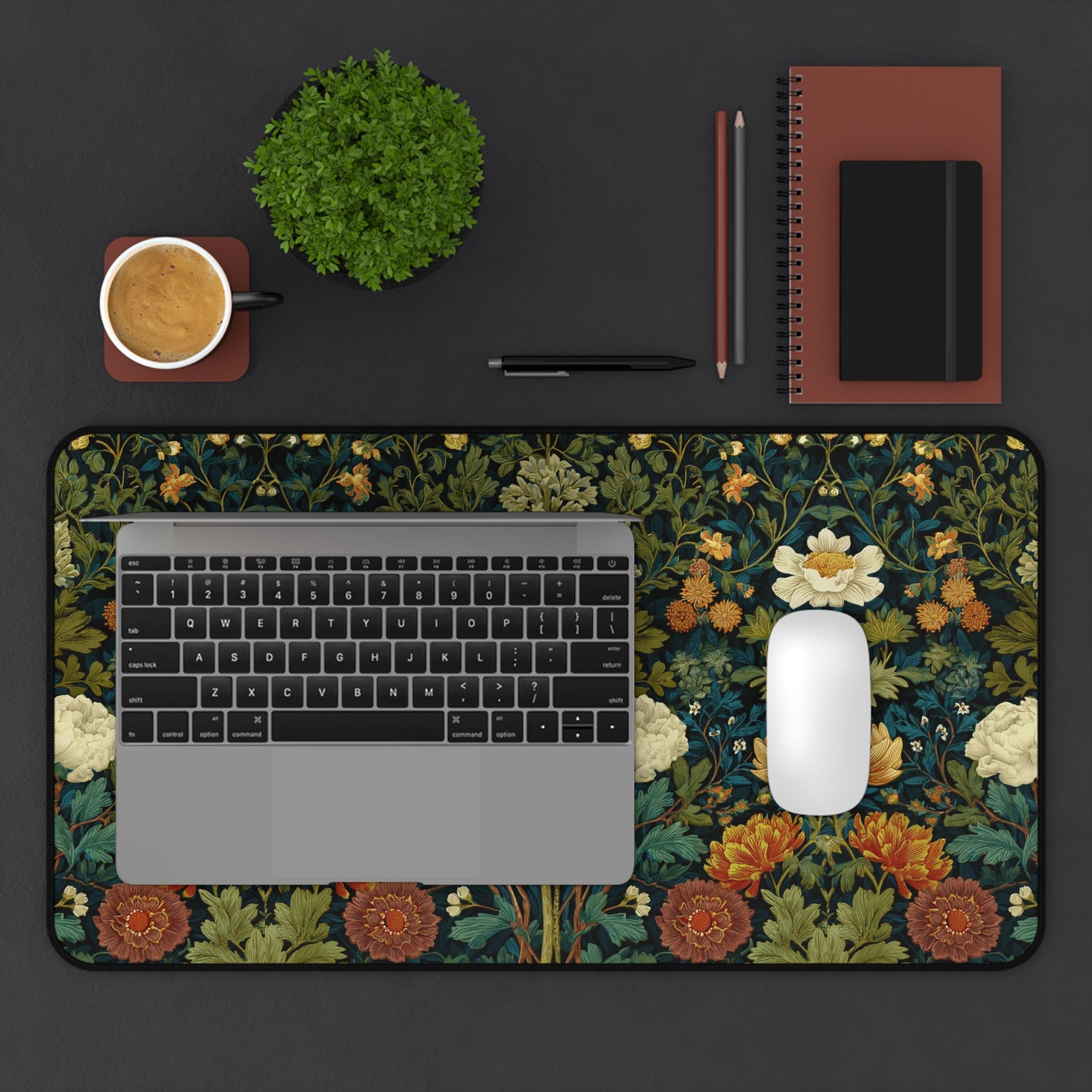 William Morris Style Floral Pattern Desk Mat | Botanical Vintage Flower Mouse Pad