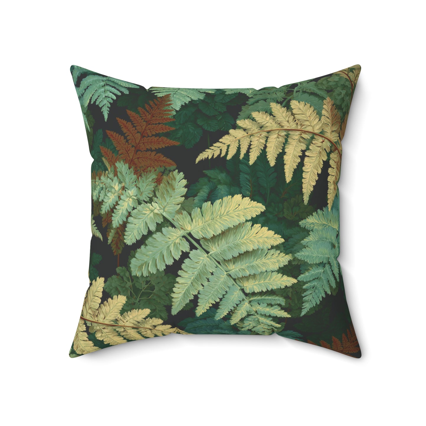 Botanical Fern Leaves Pillow | Woodland Green Foliage Square Throw Pillow