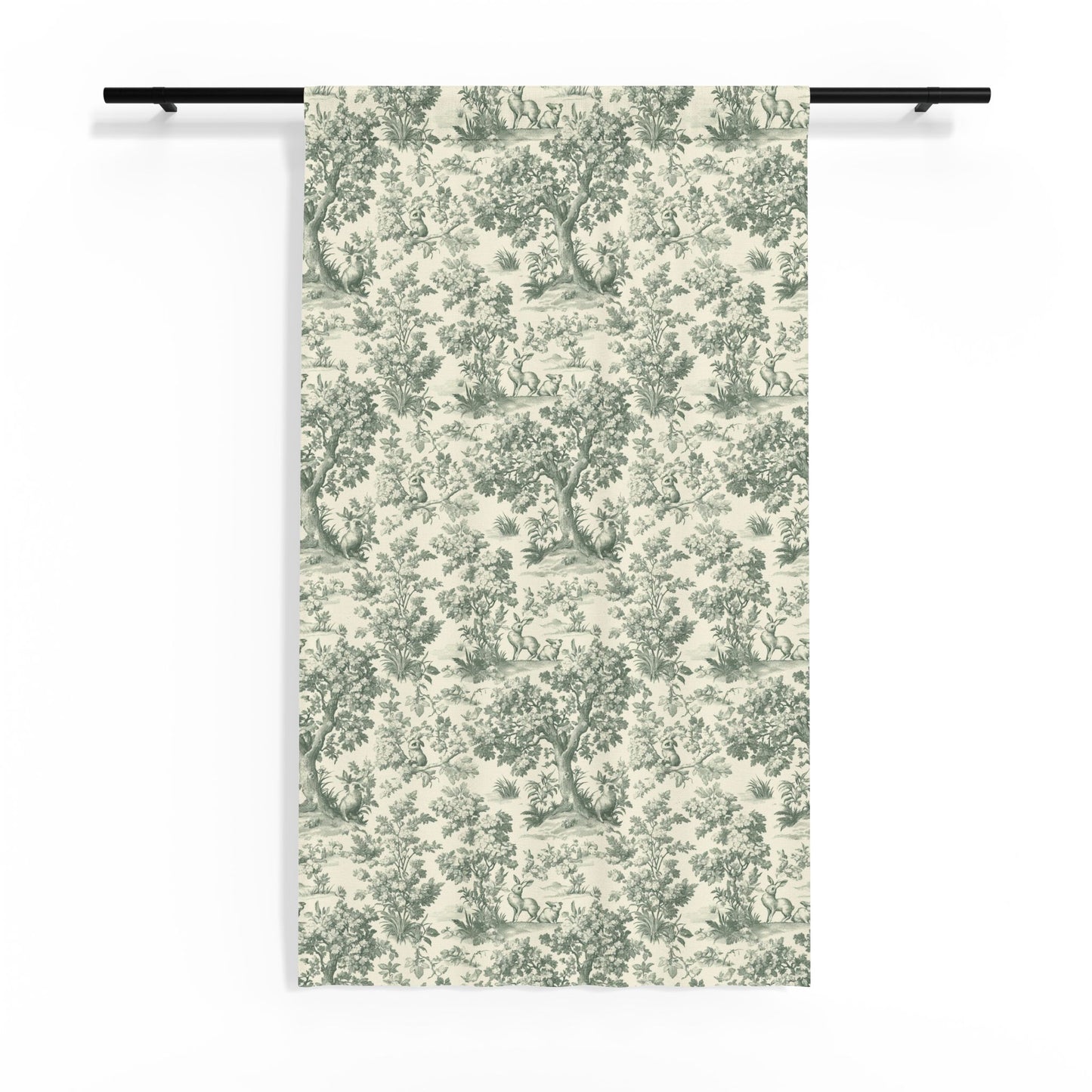 Vintage Green Toile de Jouy Tree Sheer Curtain | Cottage Window Panel