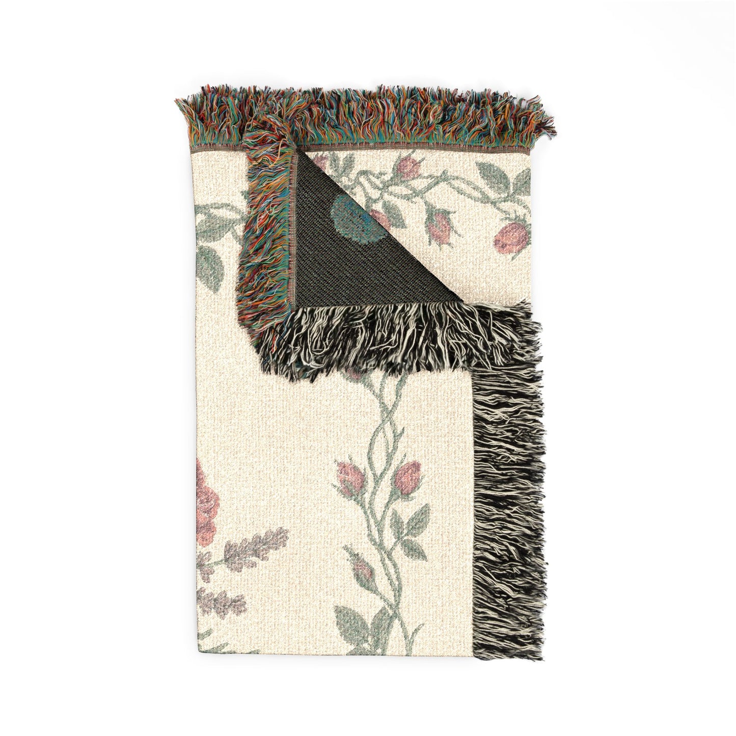 Vintage Rose Lavender Floral Woven Blanket | Tapestry Throw, Floral Fringe