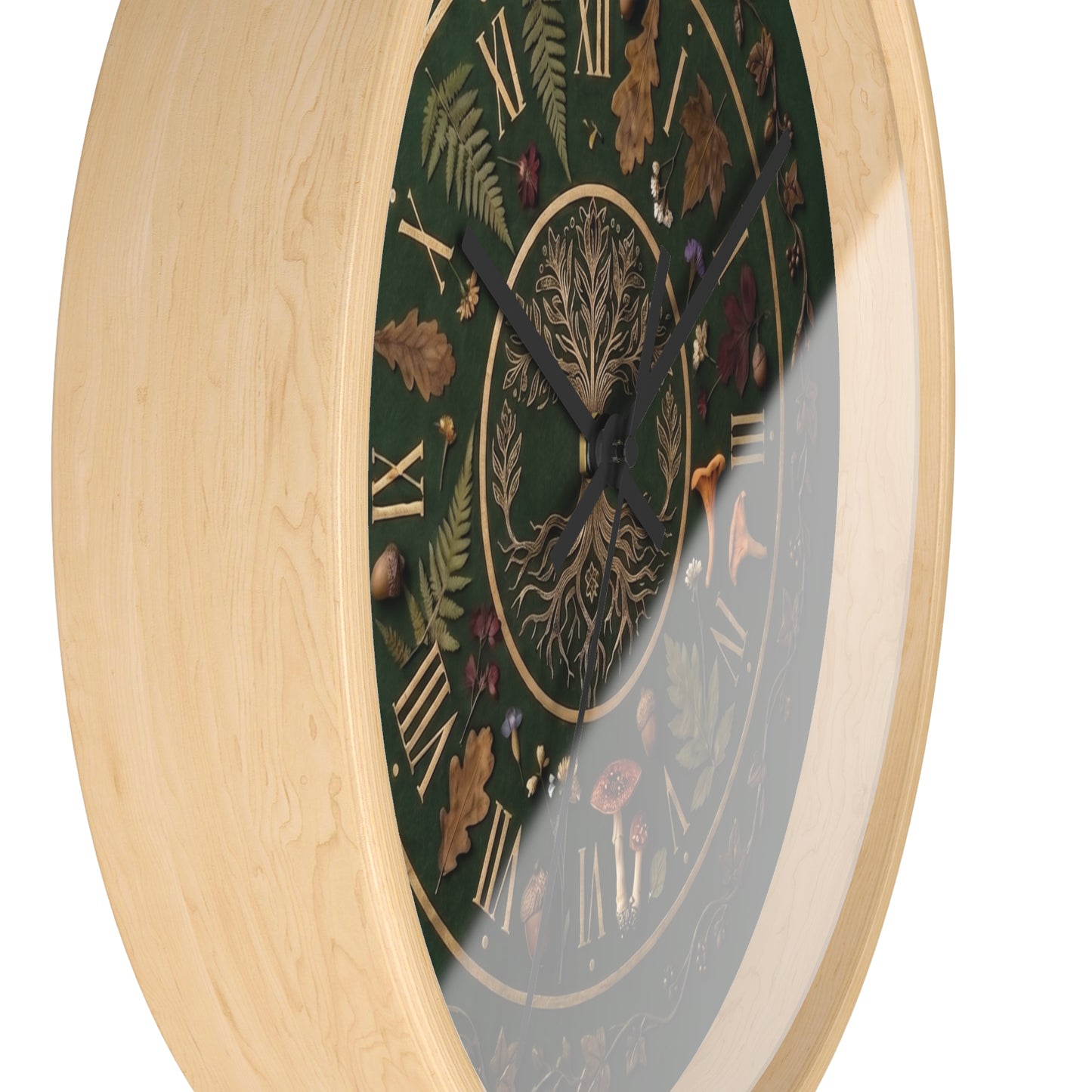 Woodland Tree of Life wall clock | Botanical, mushrooms, fern, roman numerals | Realistic Illustration | Witchy Nature