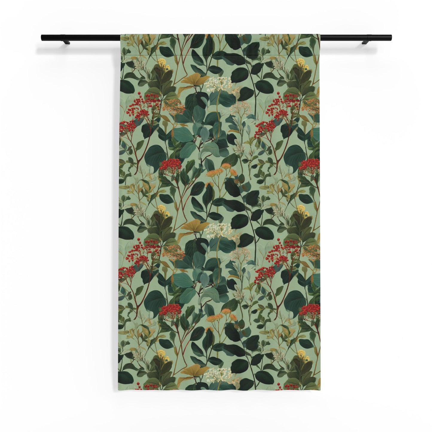 Green Botanical Print Sheer Curtain | Floral Vine Window Panel