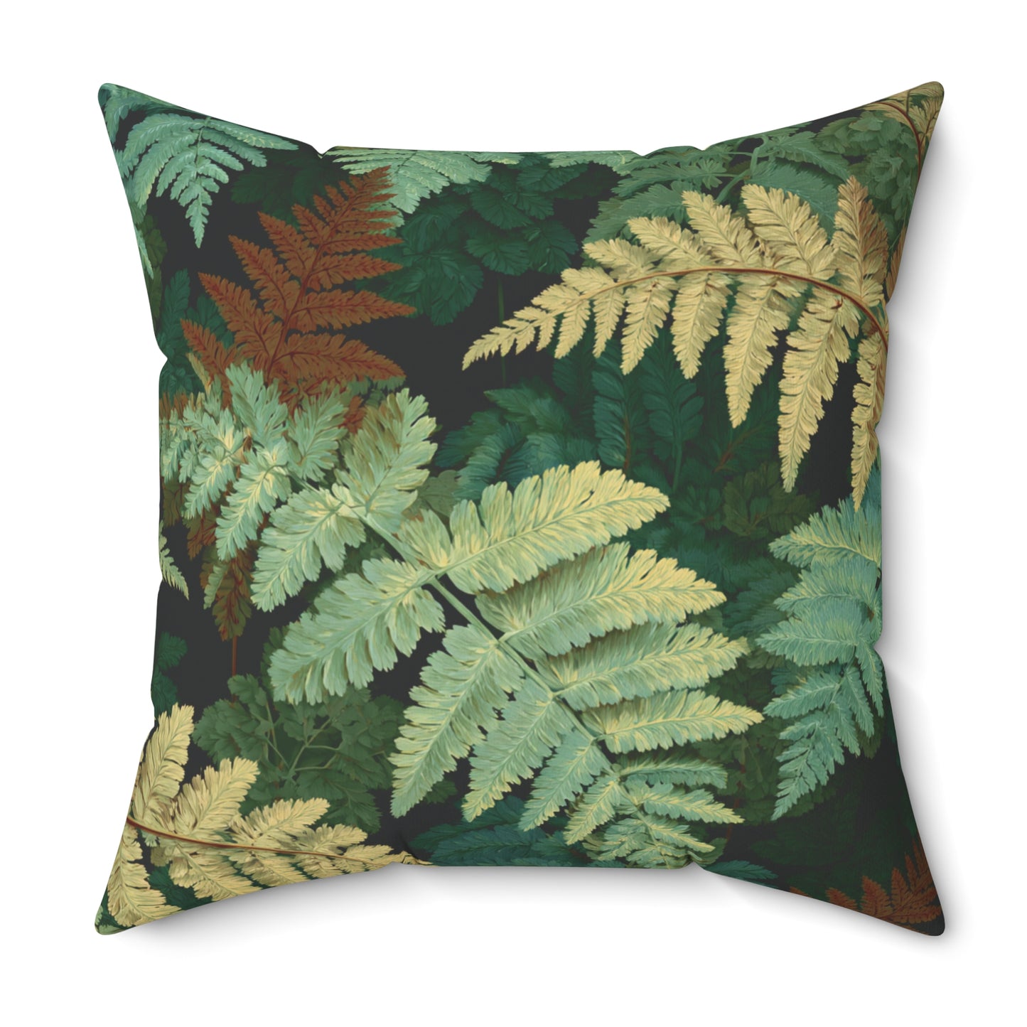 Botanical Fern Leaves Pillow | Woodland Green Foliage Square Throw Pillow