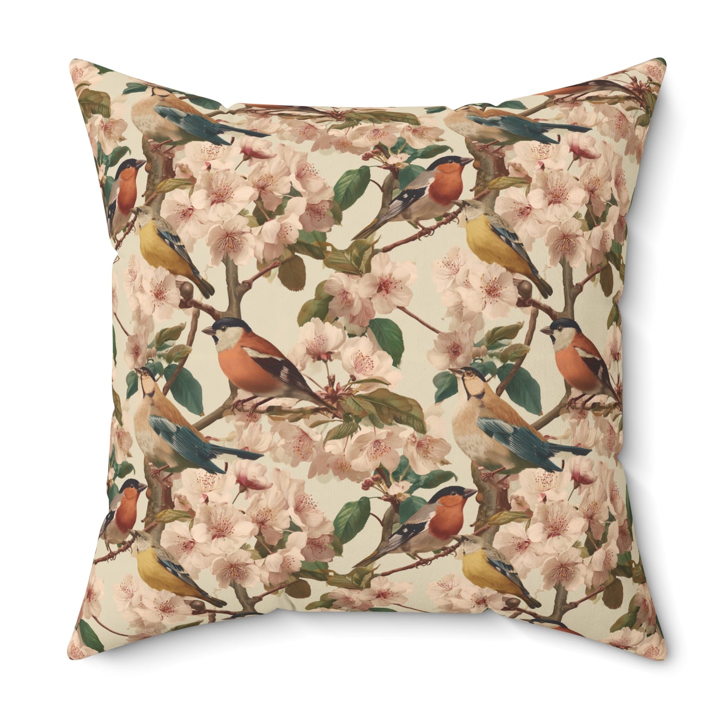 Vintage Bird Floral Pillow | Throw Pillow, Botanical Songbirds Pattern