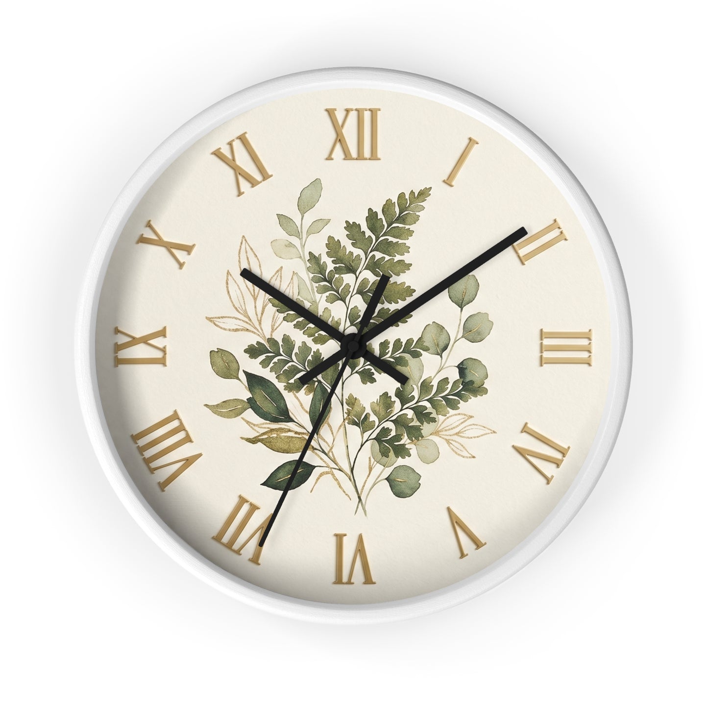 Green Botanical Roman Numeral Wall Clock | Floral Clock