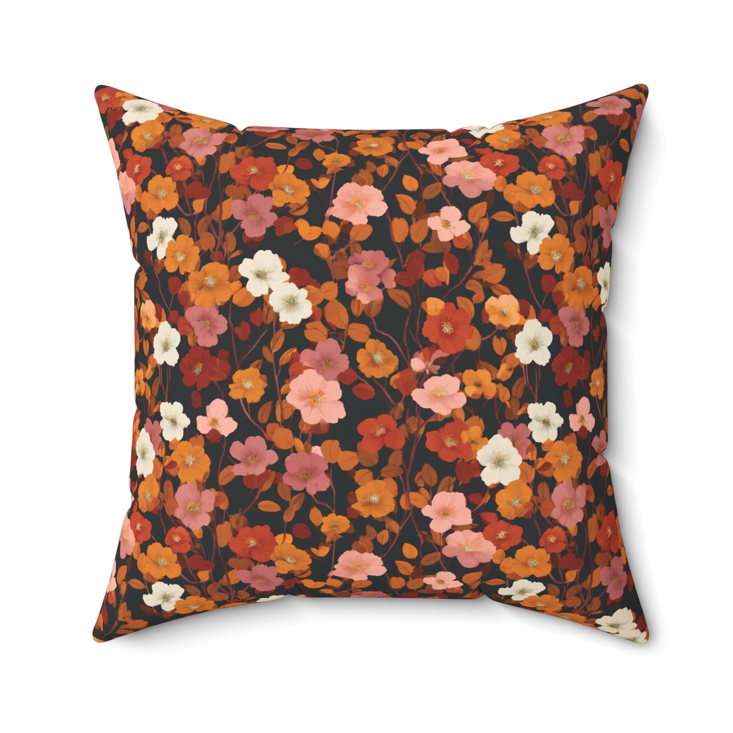 Vintage Floral Pattern Spun Polyester Square Pillow | Rust Orange Botanical Pillow