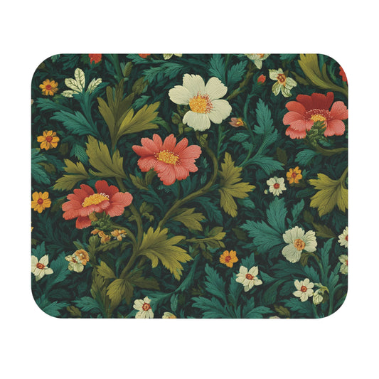 Vintage Floral Pattern Mouse Pad | Dark Green Botanical Desk Mat