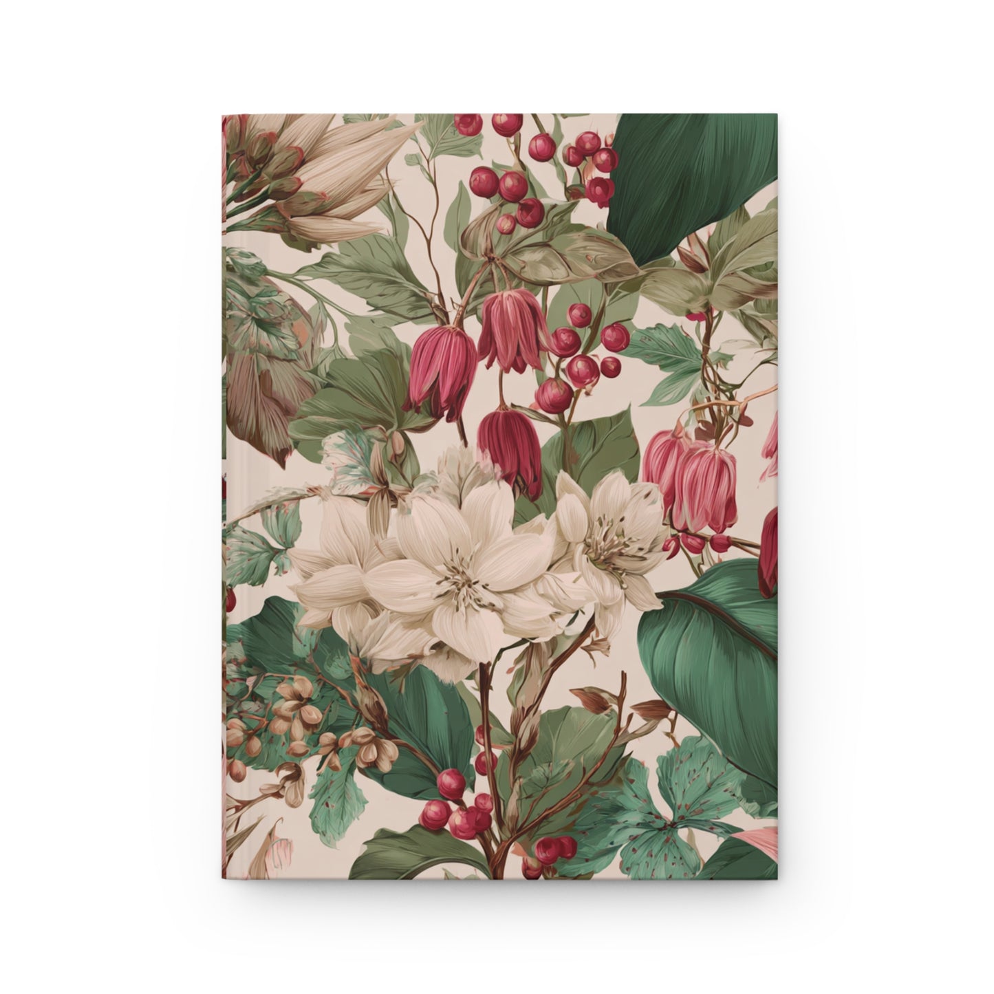 Vintage Botanical Floral Hardcover Journal | Matte Notebook, Cream & Pink Flowers