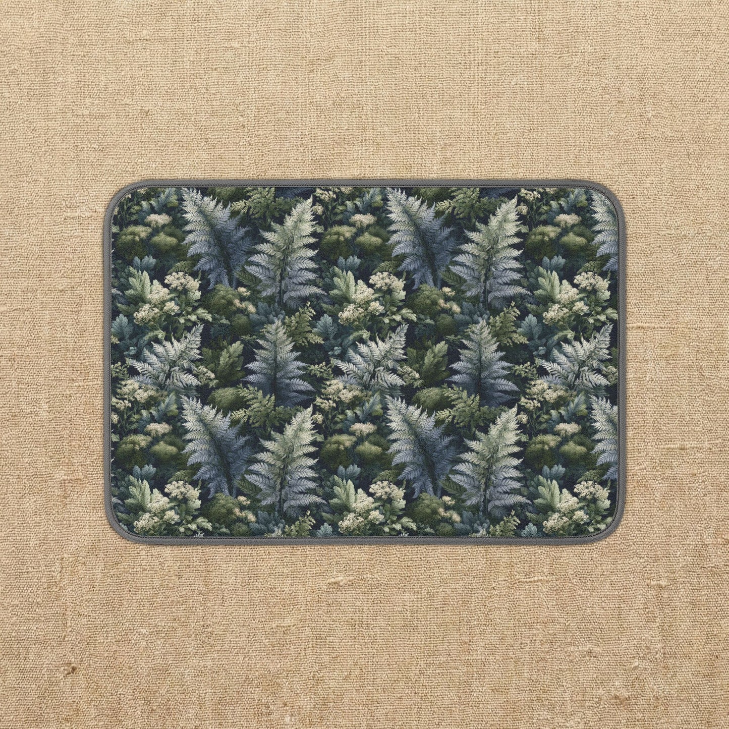 Fern and Eucalyptus Pattern Microfiber Dish Mat | Botanical Kitchen Mat