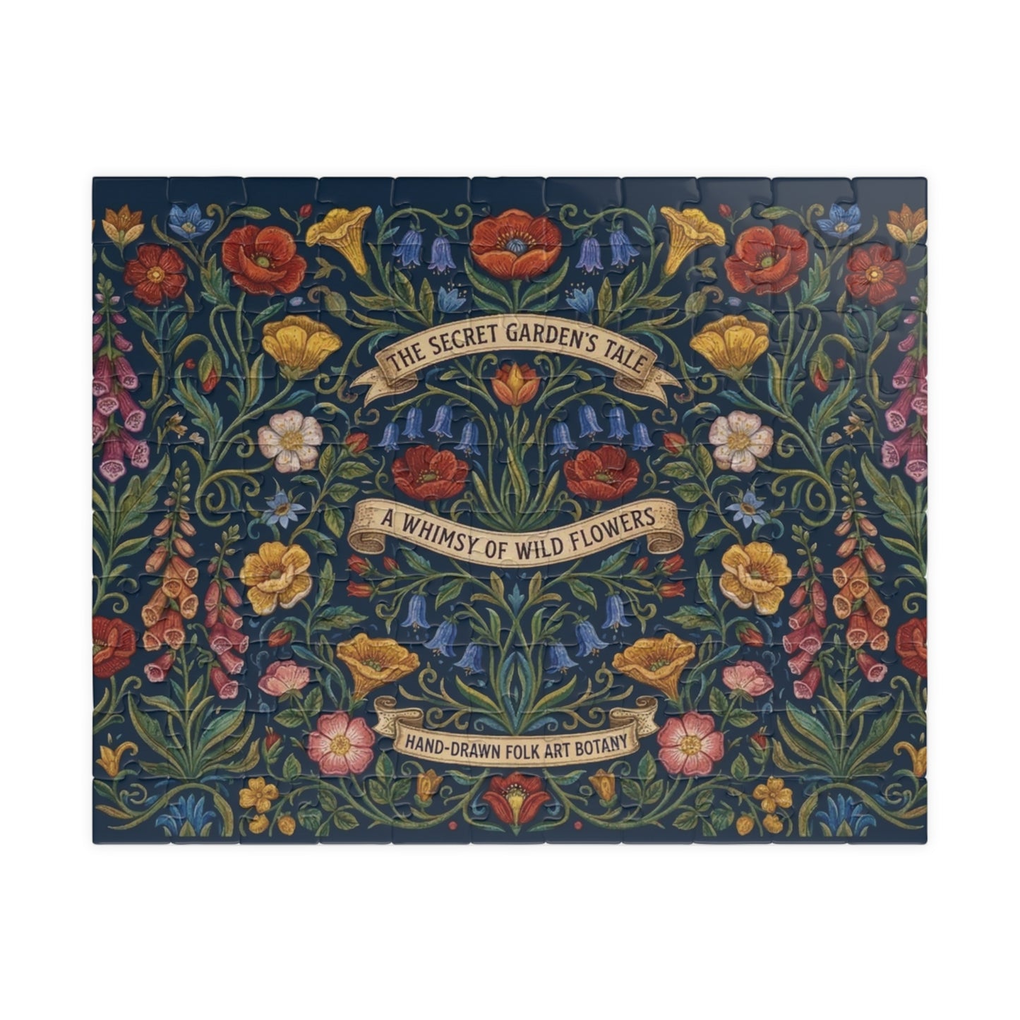 The Secret Garden Tale floral illustration Puzzle | wildflower folk art 110, 252, 520, or 1014 piece jigsaw