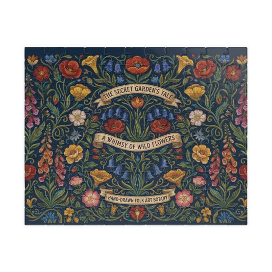 The Secret Garden Tale floral illustration Puzzle | wildflower folk art 110, 252, 520, or 1014 piece jigsaw