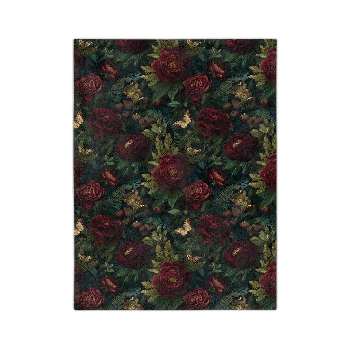 Dark Red Rose Floral Blanket | Vintage Botanical Pattern