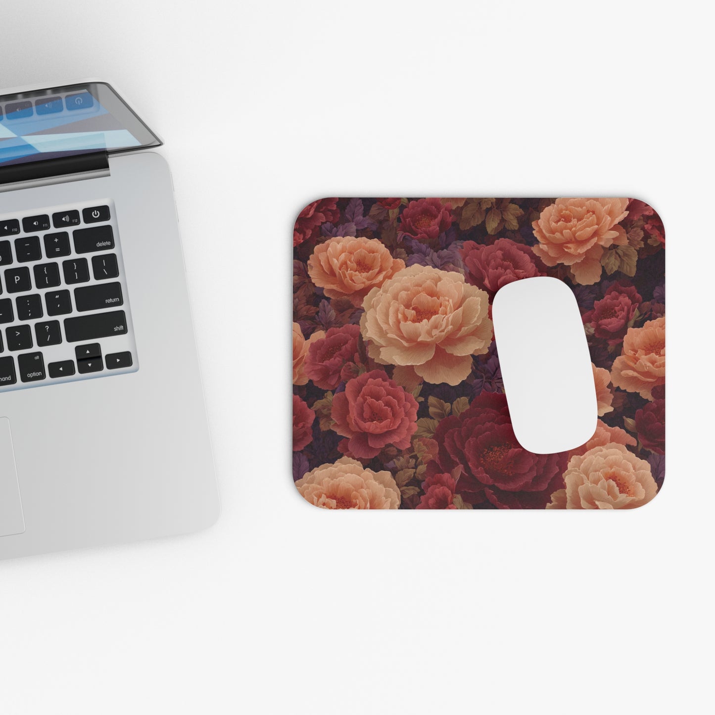 Vintage Rose Floral Mouse Pad | Burgundy Peach Garden Pattern