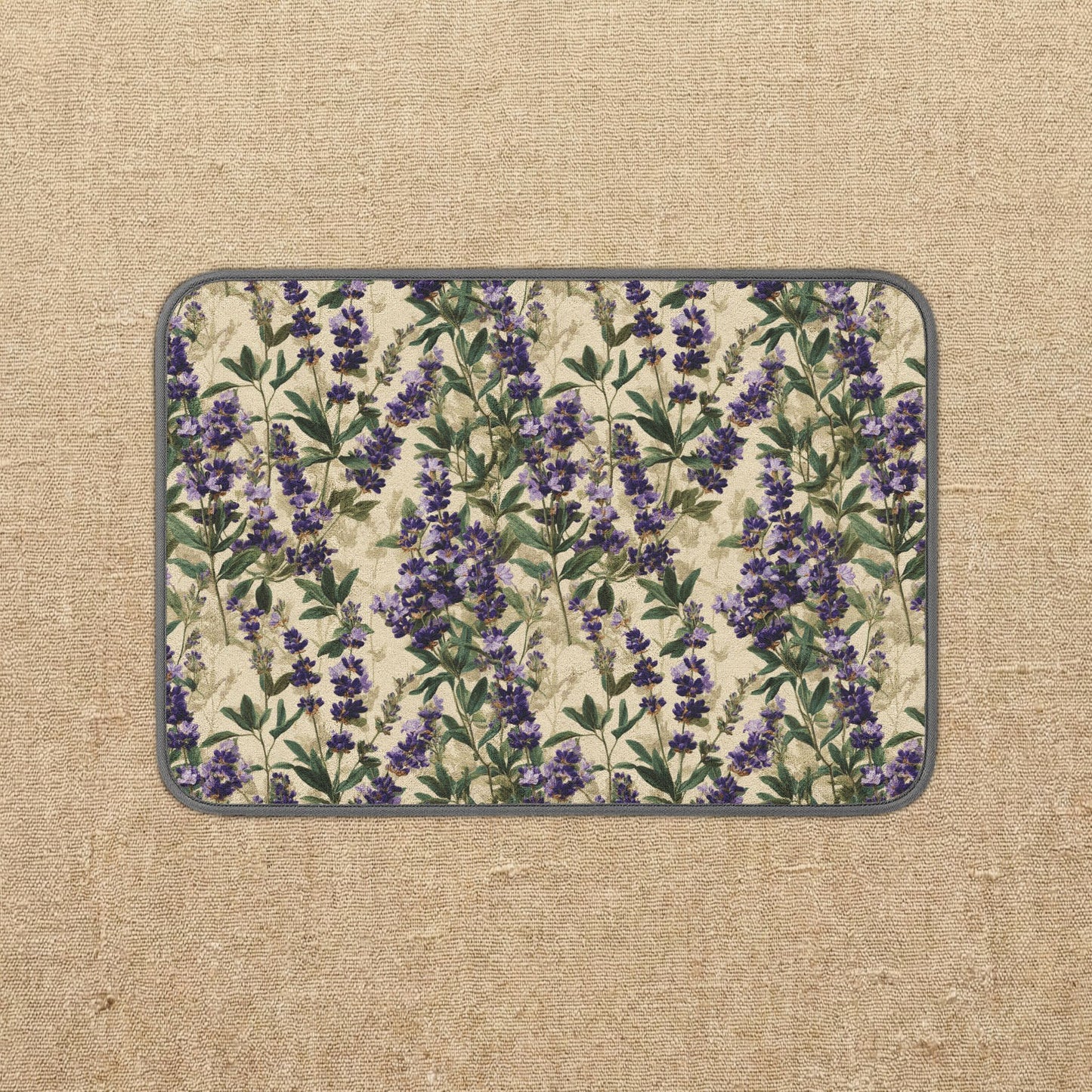 Lavender Floral Pattern Microfiber Kitchen Dish Mat | Purple Botanical Sink Mat