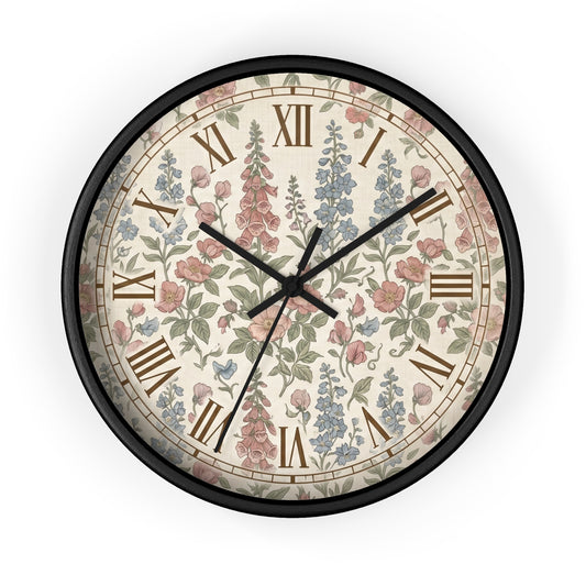 Vintage Floral Roman Numeral Wall Clock | Cottagecore Garden Timepiece