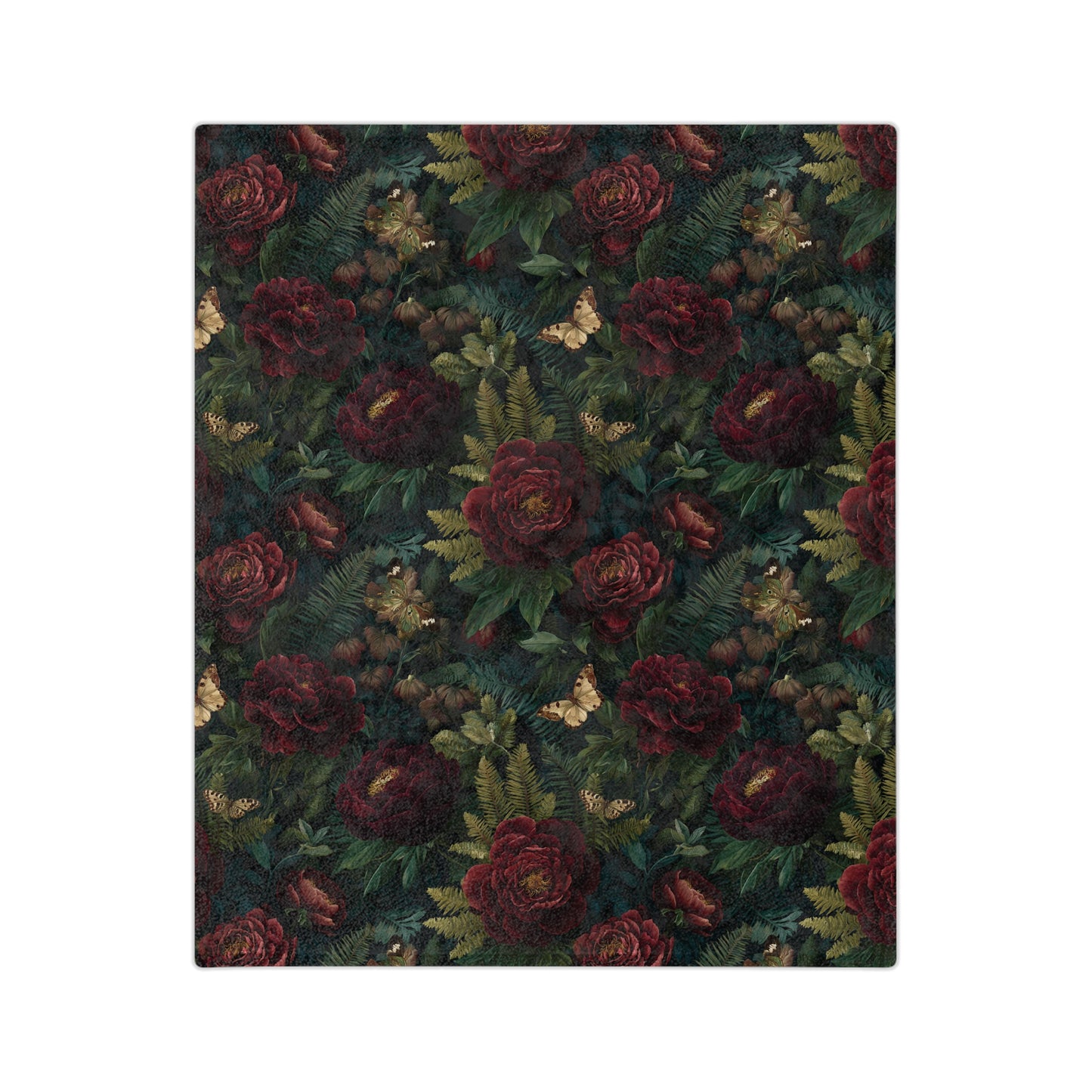 Dark Red Rose Floral Blanket | Vintage Botanical Pattern