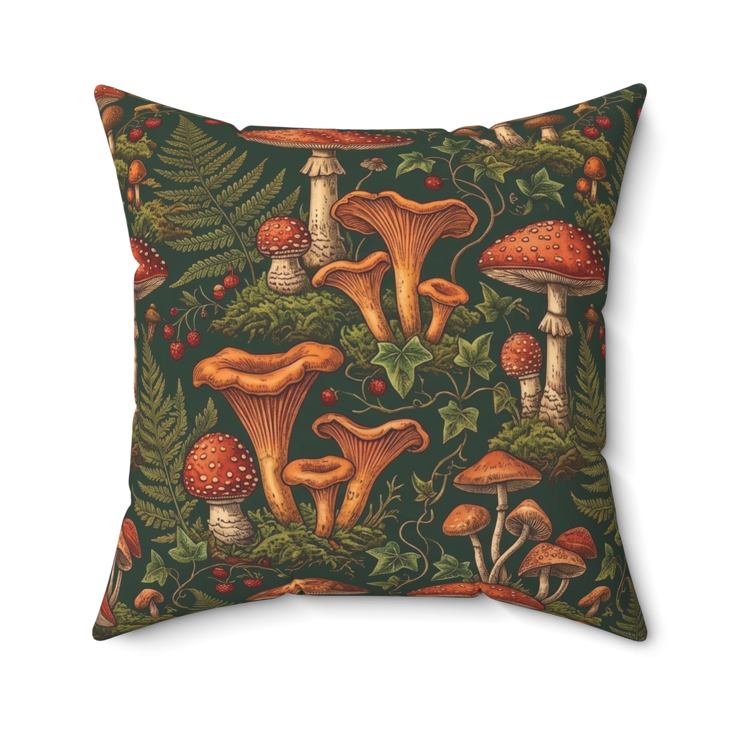 Autumn Mushrooms pillow | Forest fungi botanical throw pillow