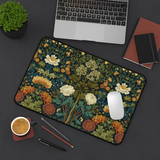 William Morris Style Floral Pattern Desk Mat | Botanical Vintage Flower Mouse Pad