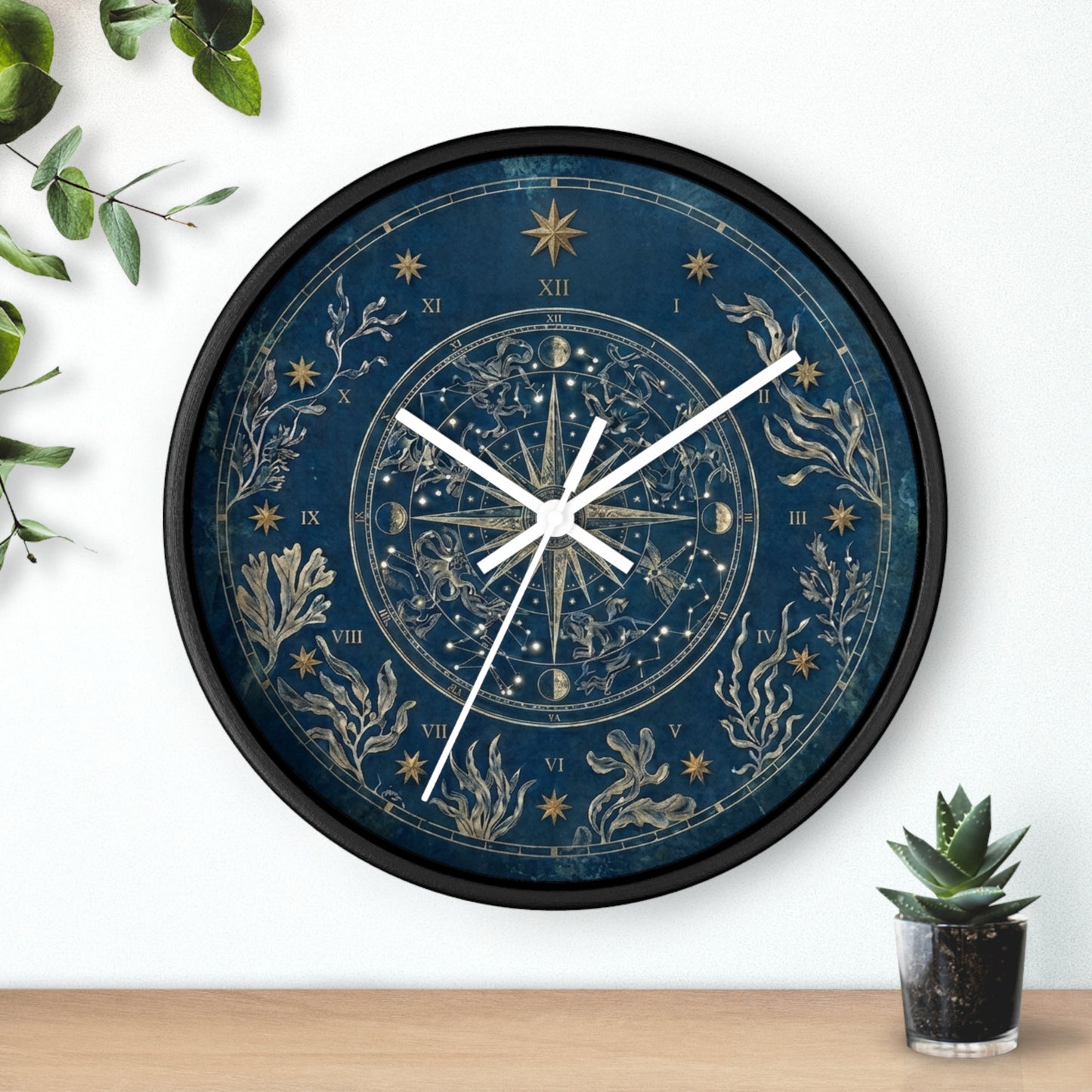 Celestial Star Map Wall Clock | Nautical Seaweed Art, Dark Academia Decor