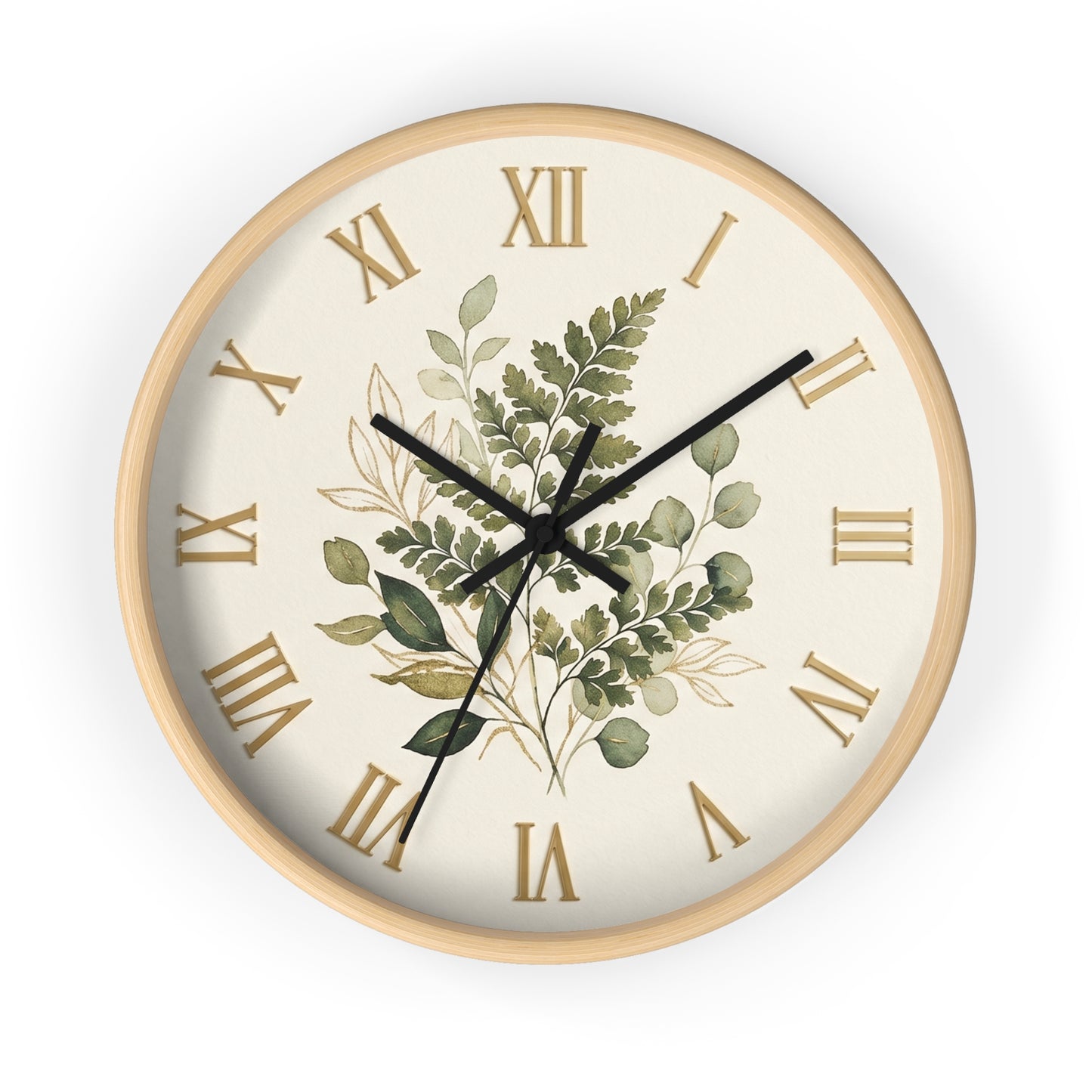 Green Botanical Roman Numeral Wall Clock | Floral Clock