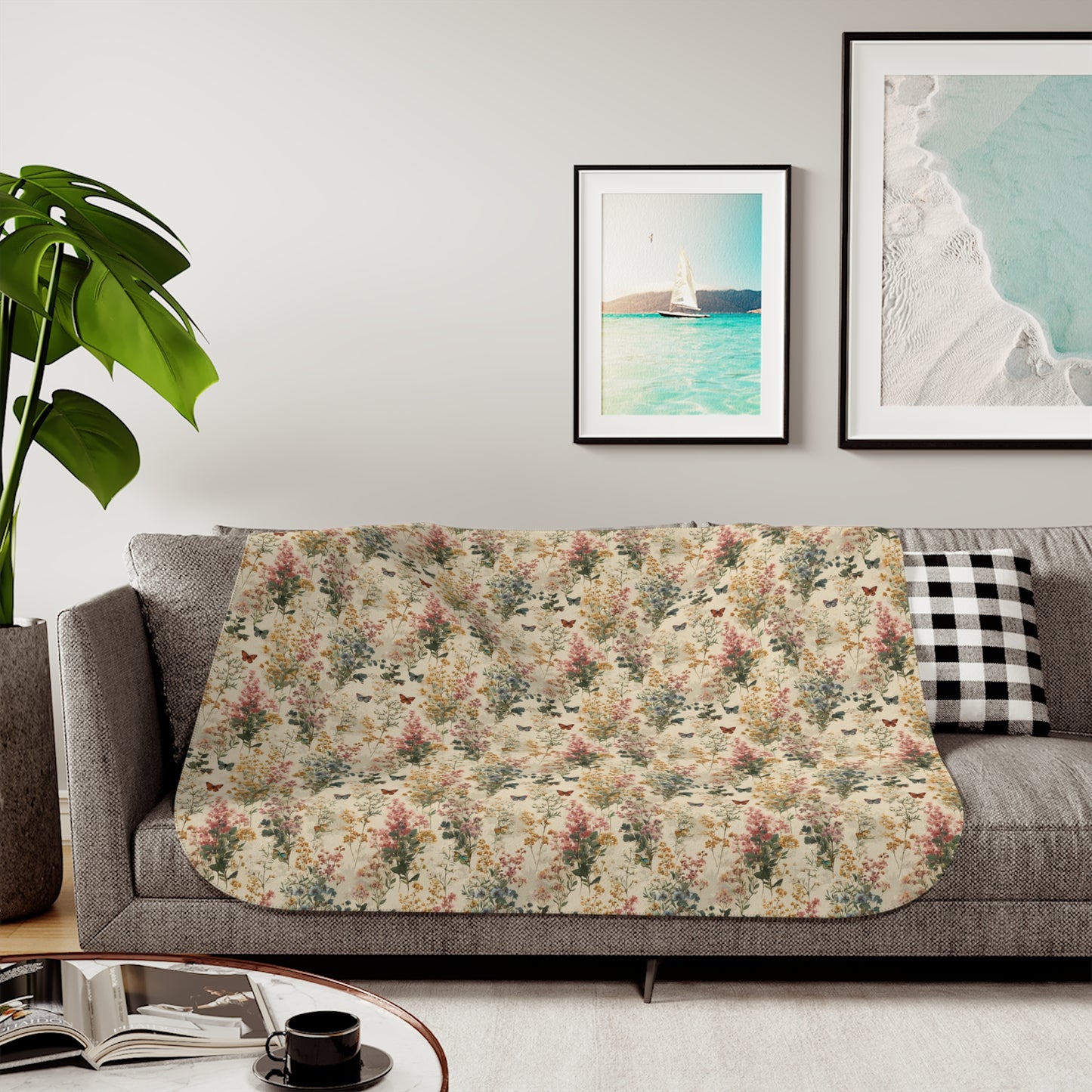 Vintage Floral Forest Sherpa Blanket | Cozy Fleece Backing