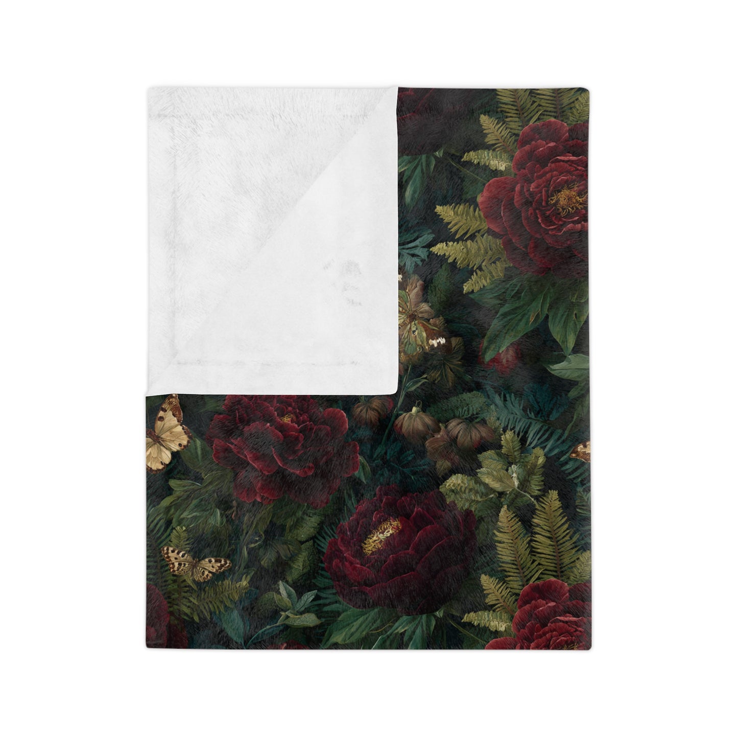 Dark Red Rose Floral Blanket | Vintage Botanical Pattern