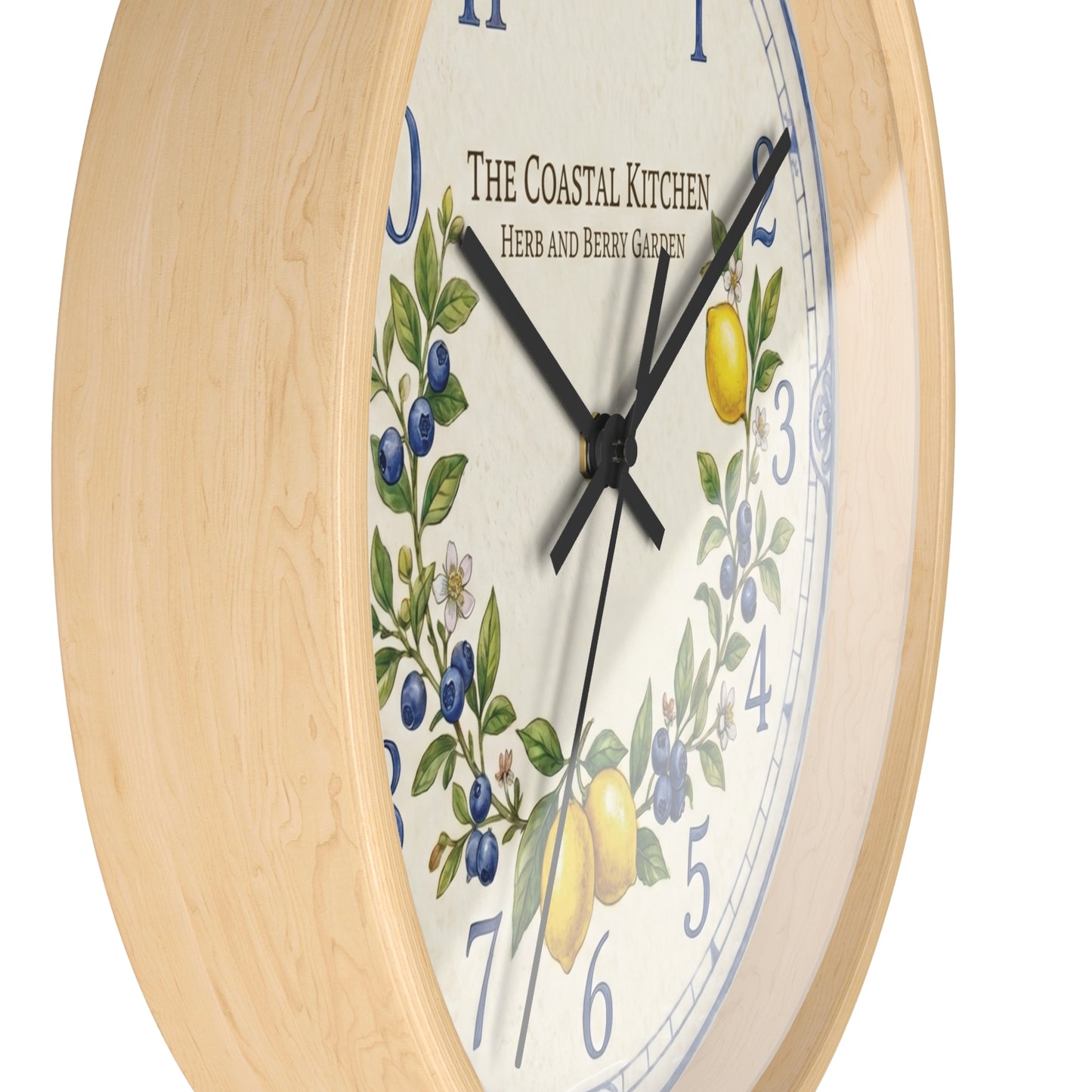 Lemon & Blueberry Wreath Wall Clock | Coastal Kitchen Herb Garden