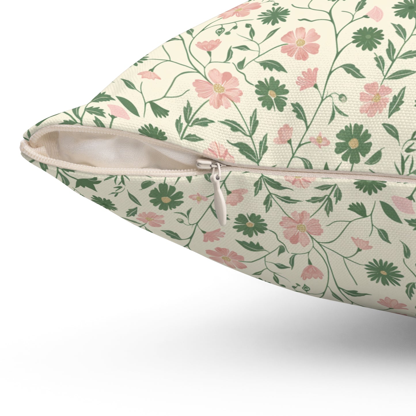 Pink Rose Vine Pattern Pillow | Square Decorative Throw Pillow