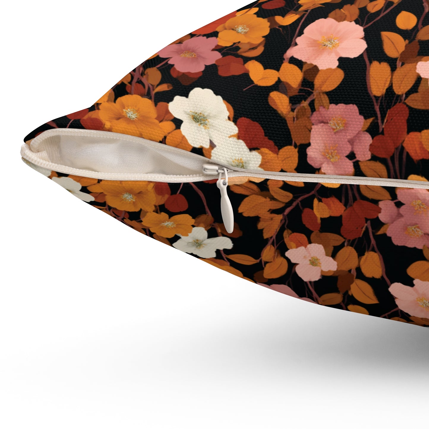Vintage Floral Pattern Spun Polyester Square Pillow | Rust Orange Botanical Pillow