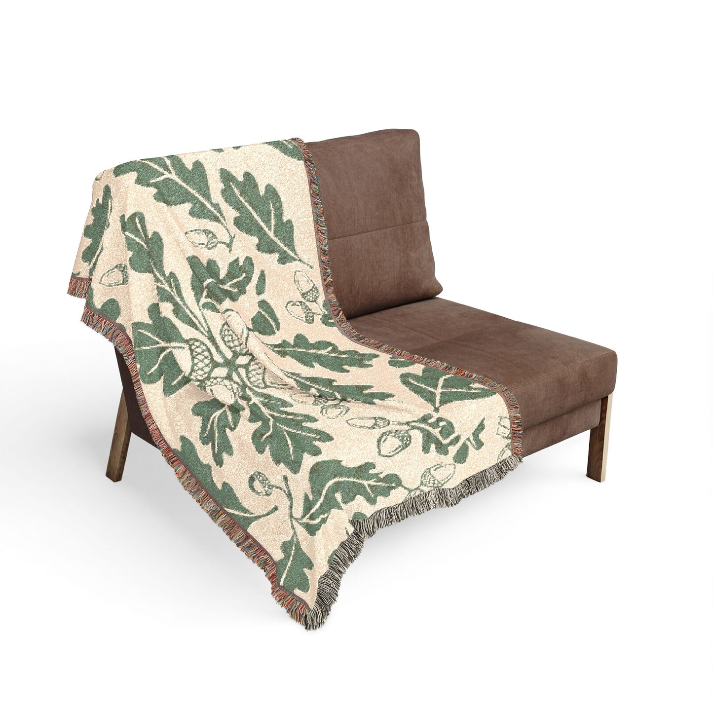 Oak Leaf Acorn Pattern Woven Blanket | Botanical Throw, Autumn Decor