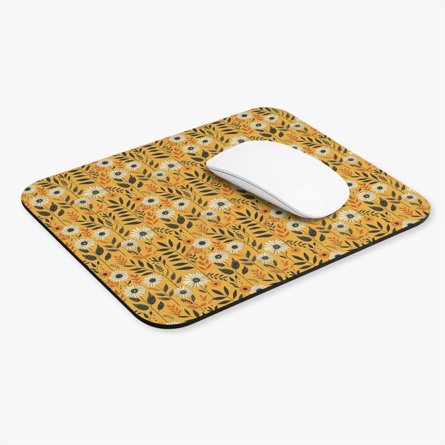 Retro Daisy Pattern Mouse Pad | Yellow Floral Desk Mat