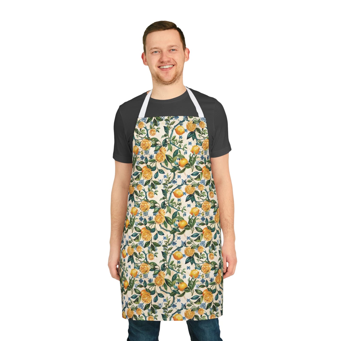 Citrus Lemon Blossom Apron | Kitchen Apron with Floral Fruit Pattern