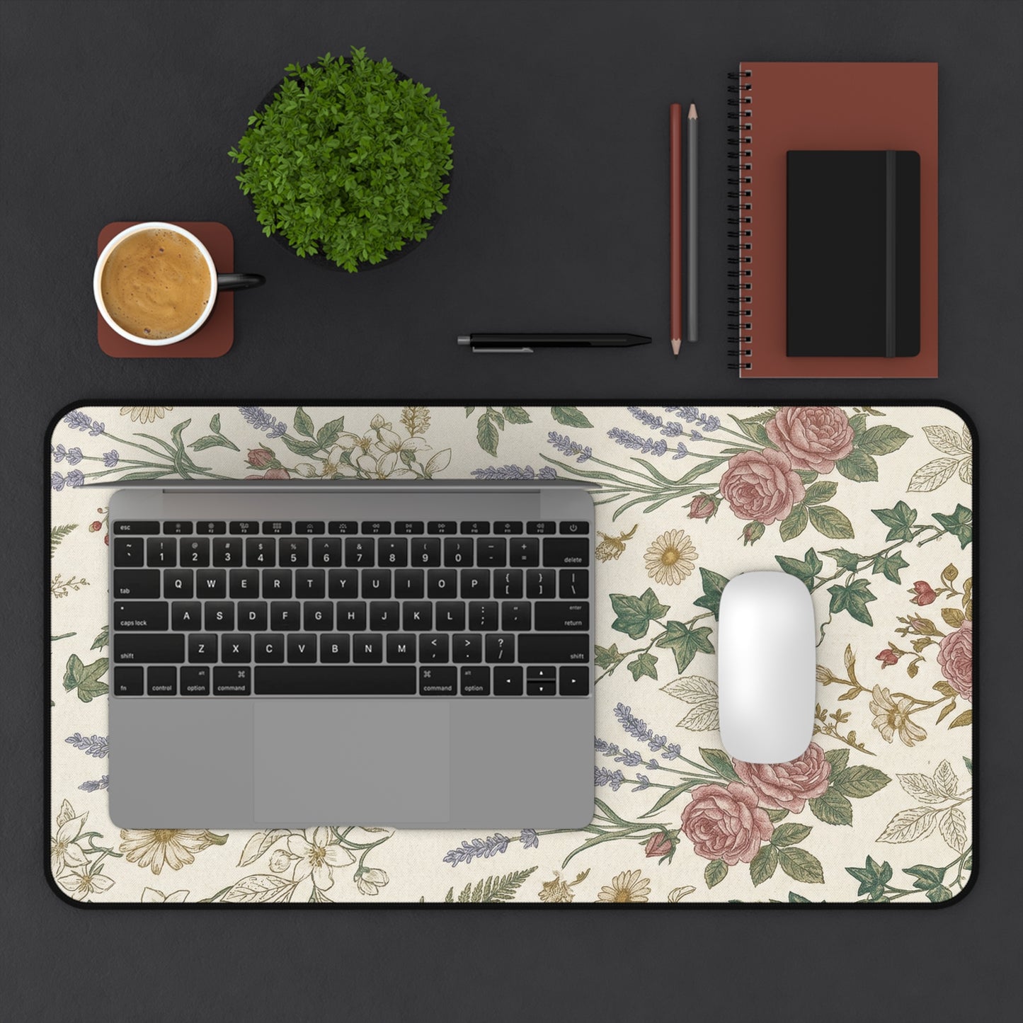 Vintage Wildflower Pattern Desk Mat | Floral Botanical Mouse Pad