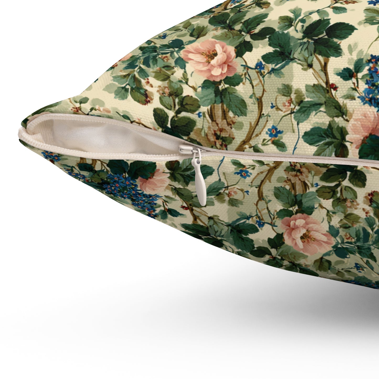 Vintage Floral Pattern Pillow | Pink Roses Green Vines Square Pillow