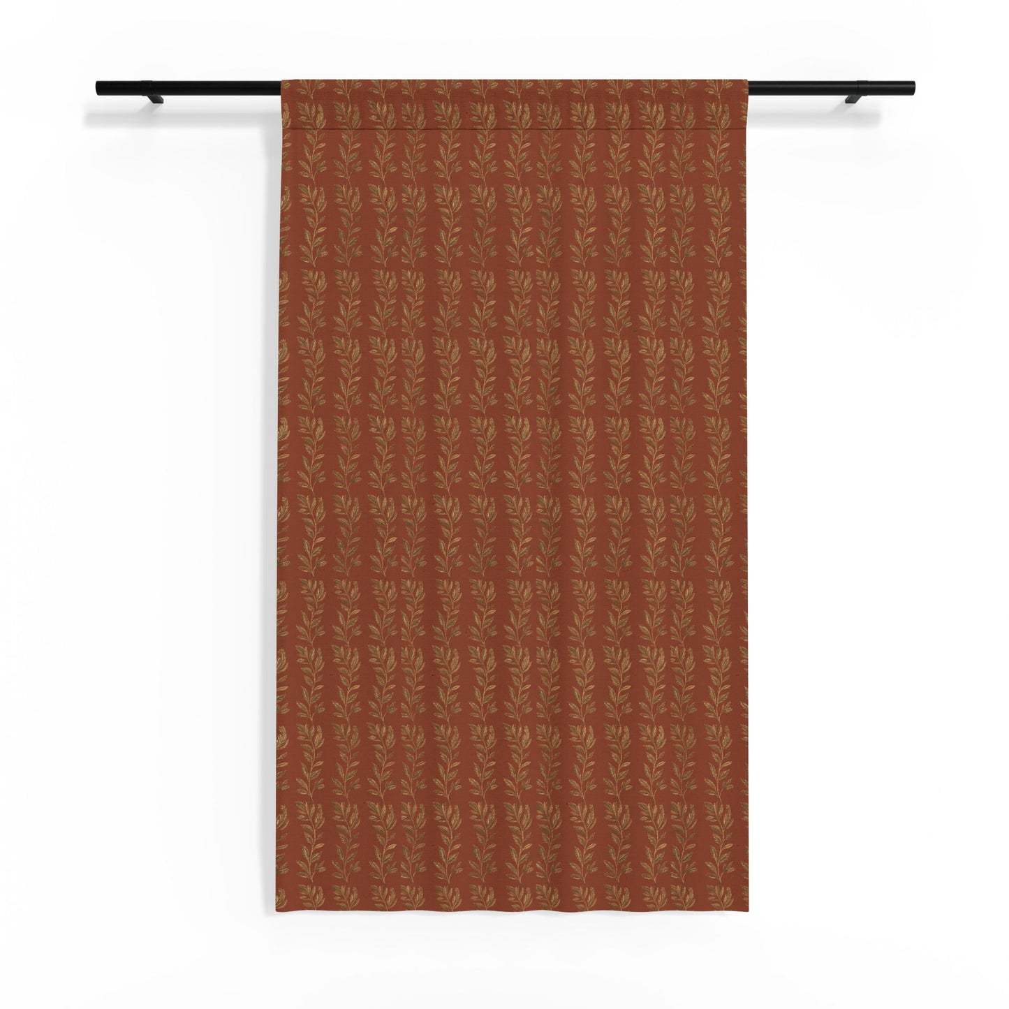 Rust Botanical Pattern Sheer Window Curtain | Terracotta Wheat Motif