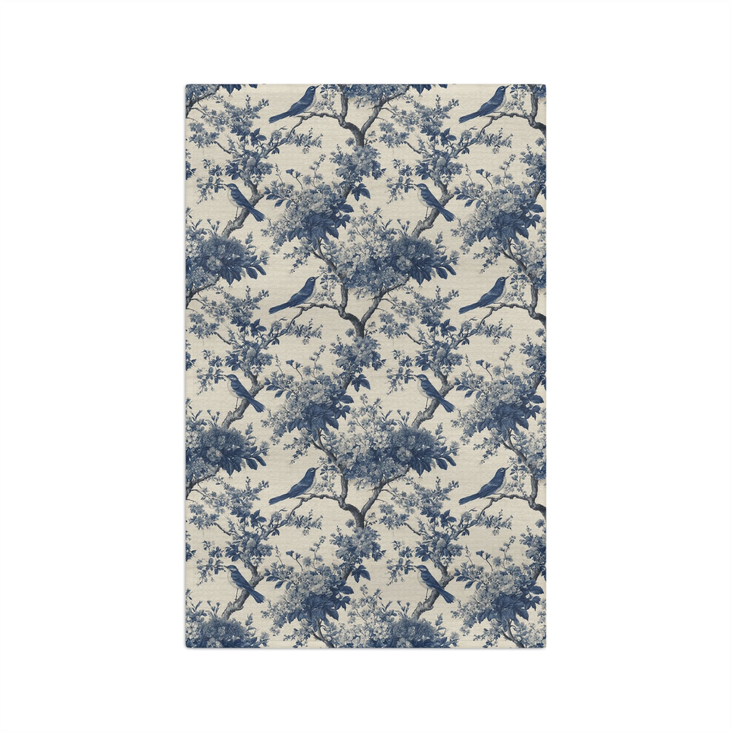Blue Toile de Jouy Bird Pattern Tea Towel | Vintage Floral Tree Kitchen Towel