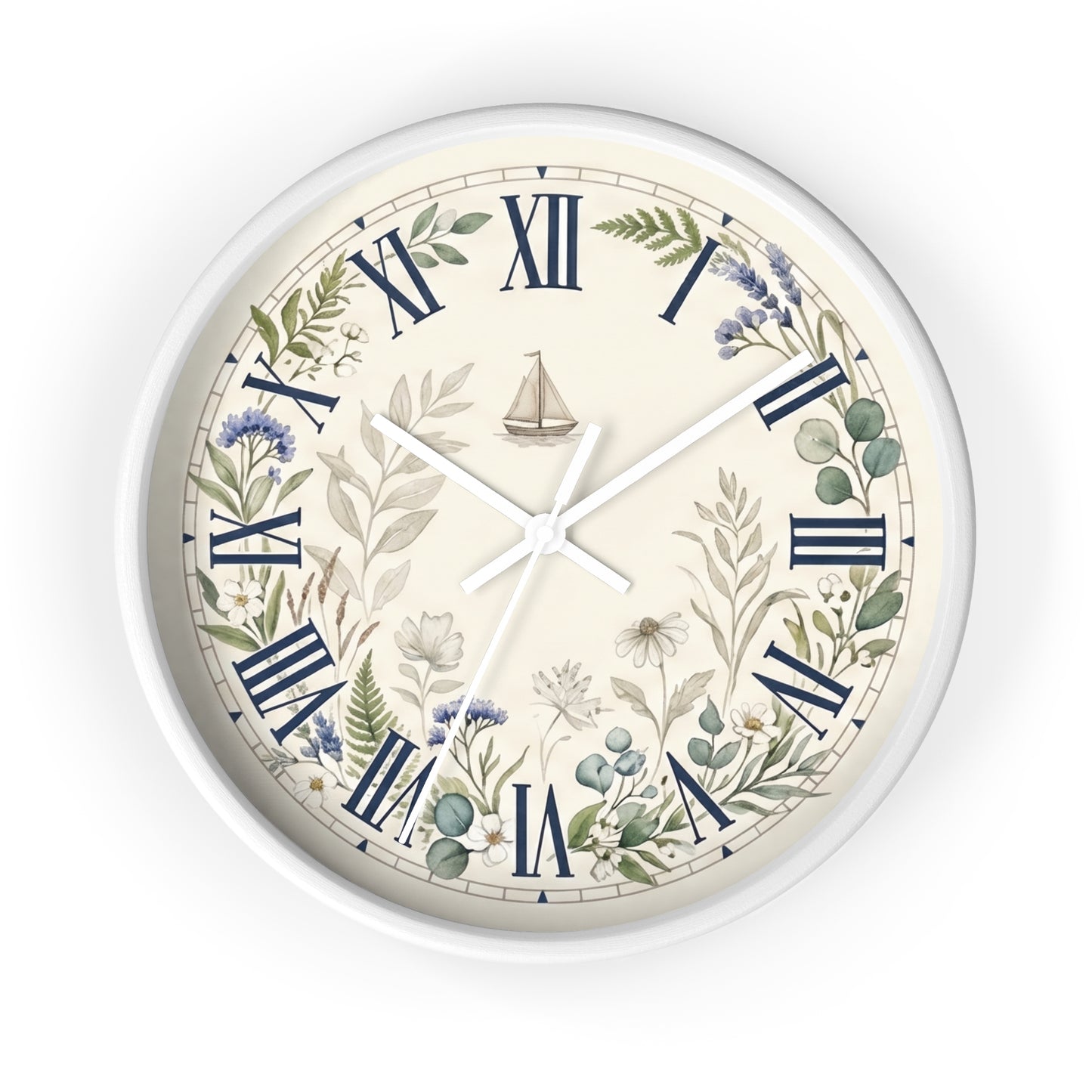 Nautical Floral Roman Numeral Wall Clock | Coastal and Greenery