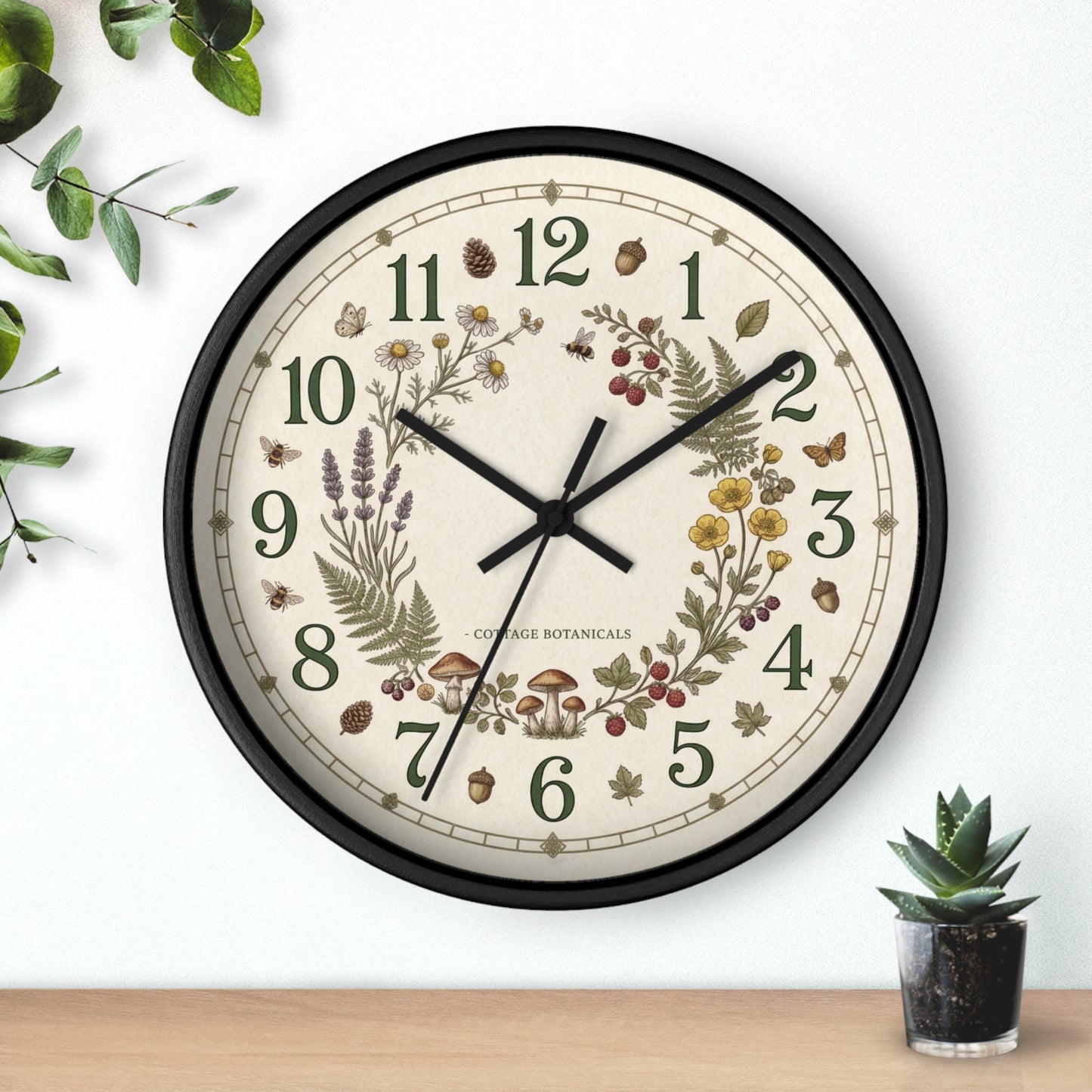 Botanical Wreath Wall Clock | Cottage Floral Timepiece