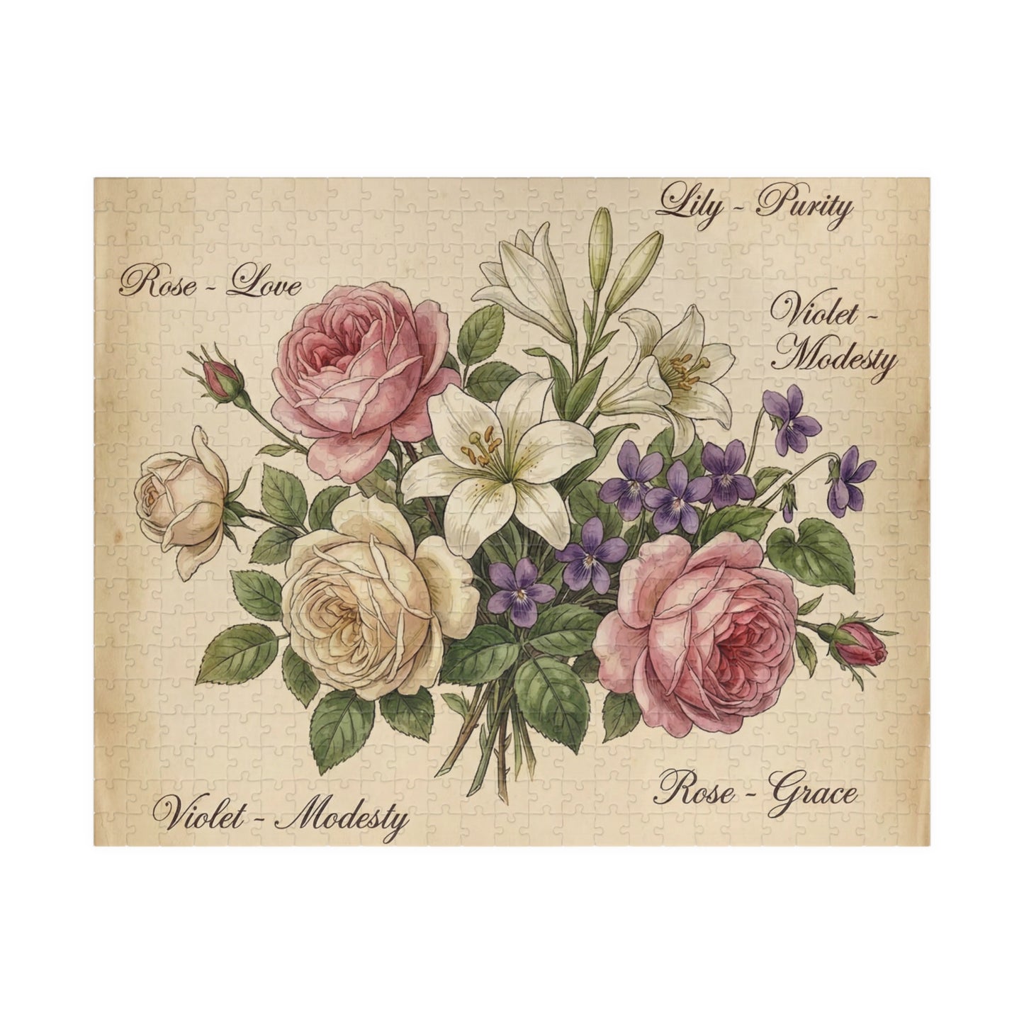Vintage Floral Bouquet Puzzle | Rose Lily Violet Illustration