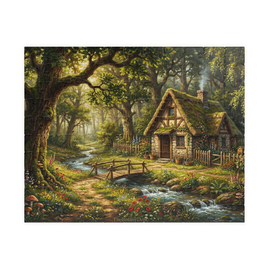 Cottagecore Forest Puzzle 110, 252, 520, 1014 Pieces | Scenic River Cabin Jigsaw