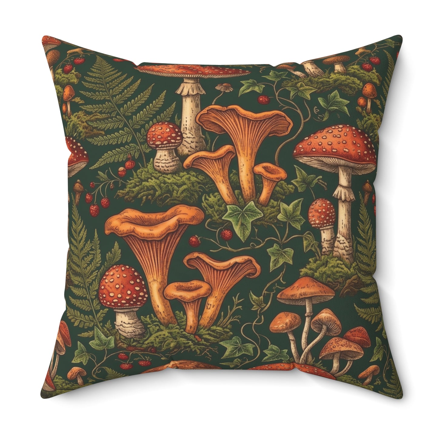 Autumn Mushrooms pillow | Forest fungi botanical throw pillow
