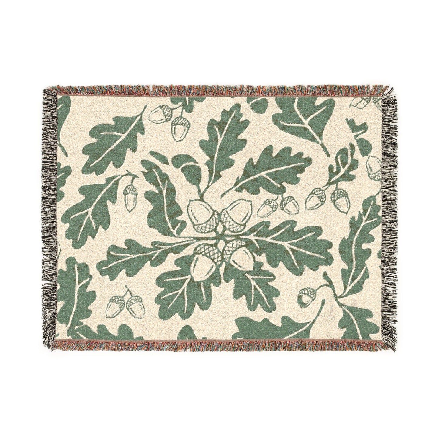 Oak Leaf Acorn Pattern Woven Blanket | Botanical Throw, Autumn Decor