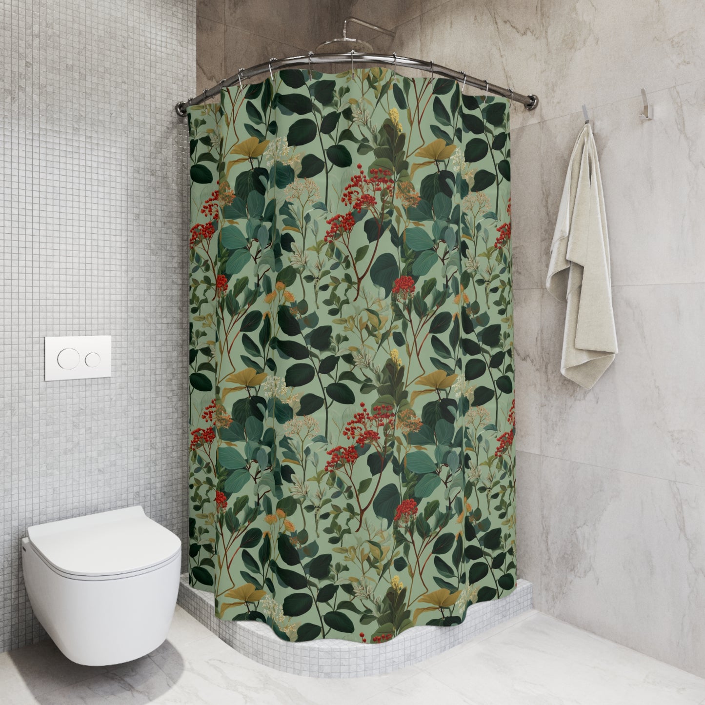Botanical Vines Shower Curtain | Green Floral Leaf Pattern