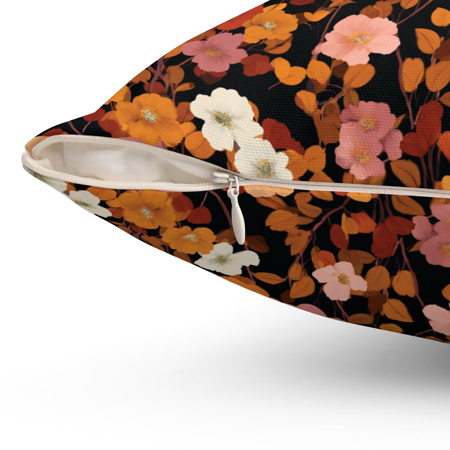 Vintage Floral Pattern Spun Polyester Square Pillow | Rust Orange Botanical Pillow