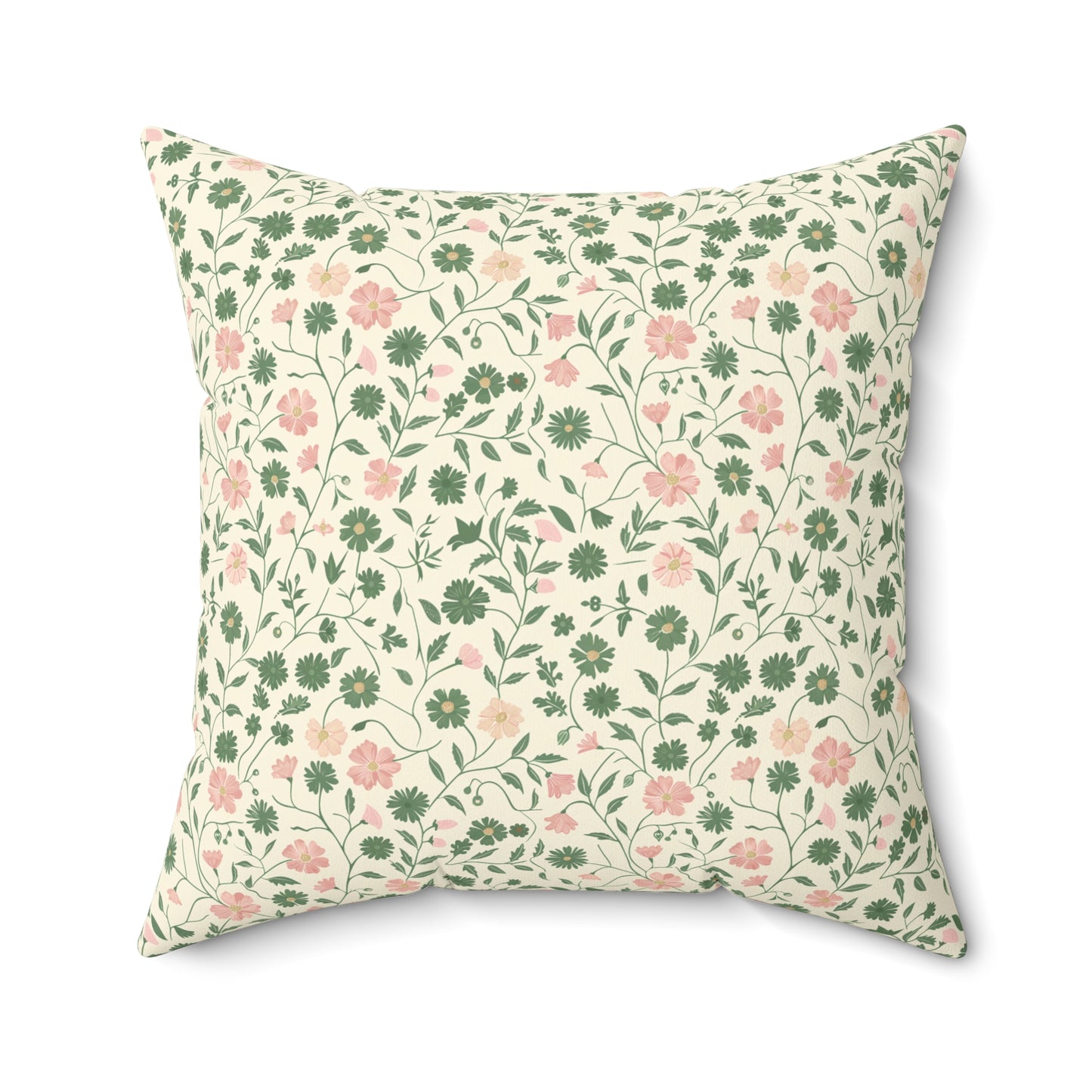 Pink Rose Vine Pattern Pillow | Square Decorative Throw Pillow