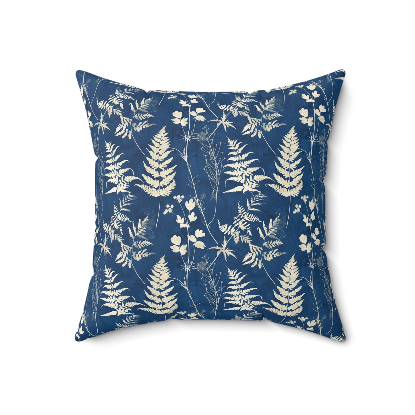 Indigo Fern Botanical Print Pillow | Blue Nature Throw Pillow