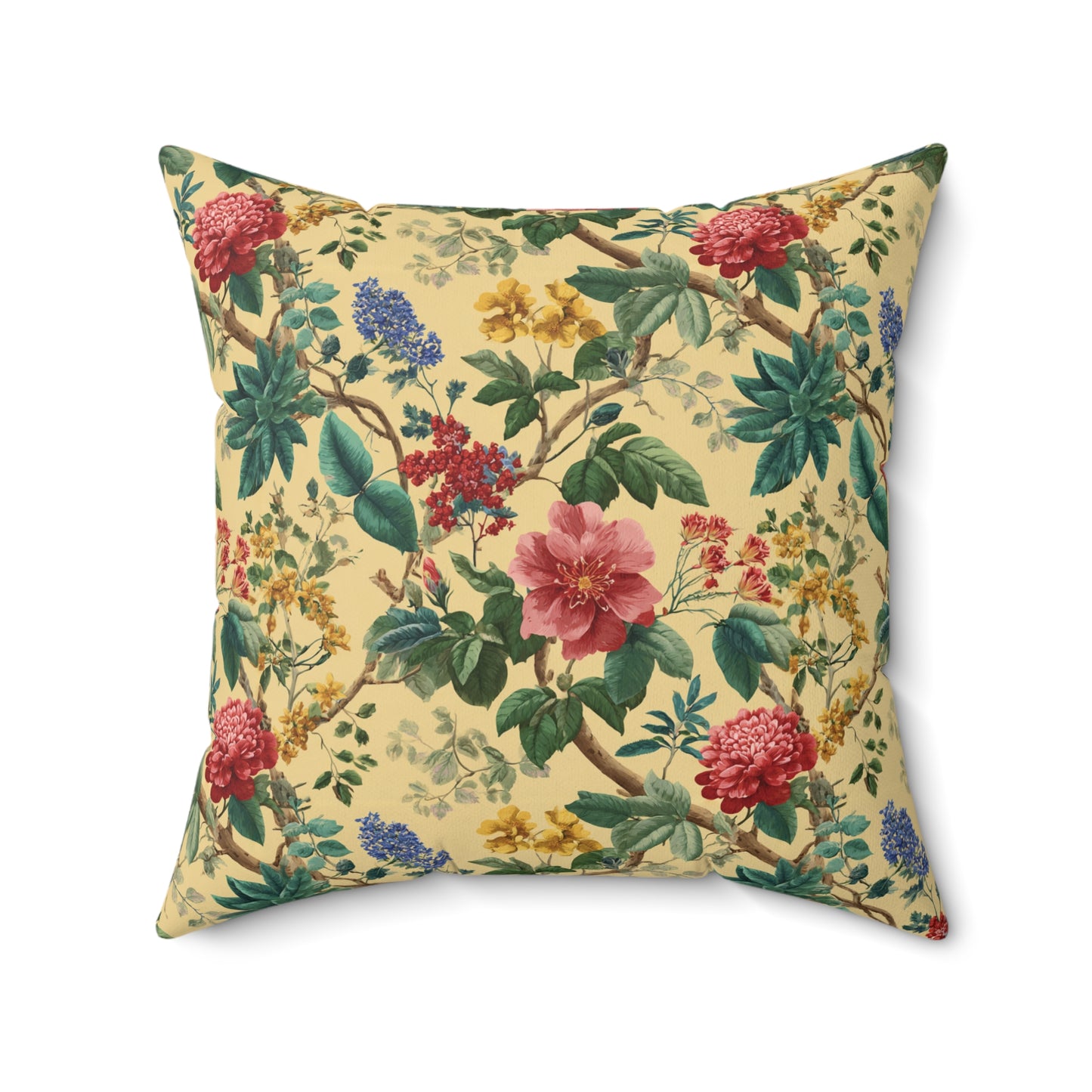 Vintage Floral Pattern Spun Polyester Square Pillow | Botanical Throw Pillow